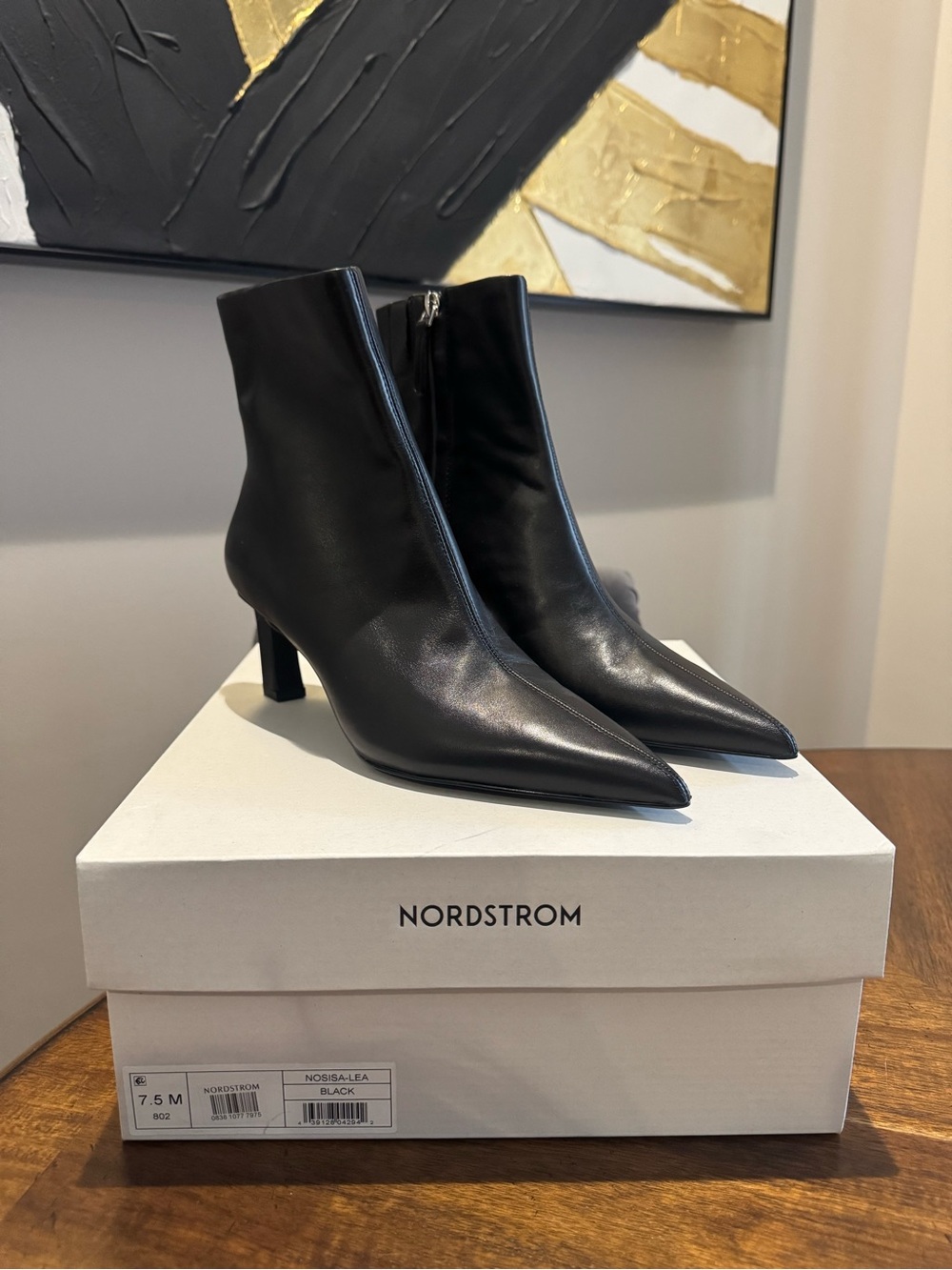 Nordstrom Black Leather Pointed-Toe Ankle Booties